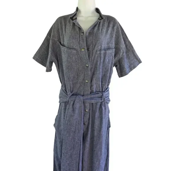 SJR Utility Jumpsuit L Chambray Boiler Suit Streetwear Cool Bruised Heel Society